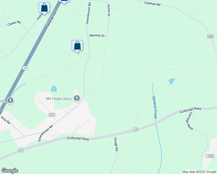 map of restaurants, bars, coffee shops, grocery stores, and more near 800 Acorn Drive in Rustburg