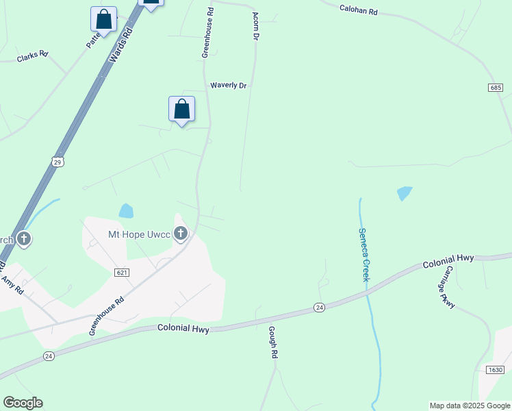 map of restaurants, bars, coffee shops, grocery stores, and more near 800 Acorn Drive in Rustburg