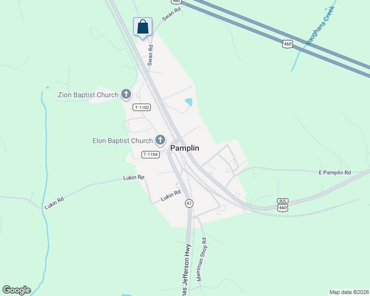 map of restaurants, bars, coffee shops, grocery stores, and more near in Pamplin