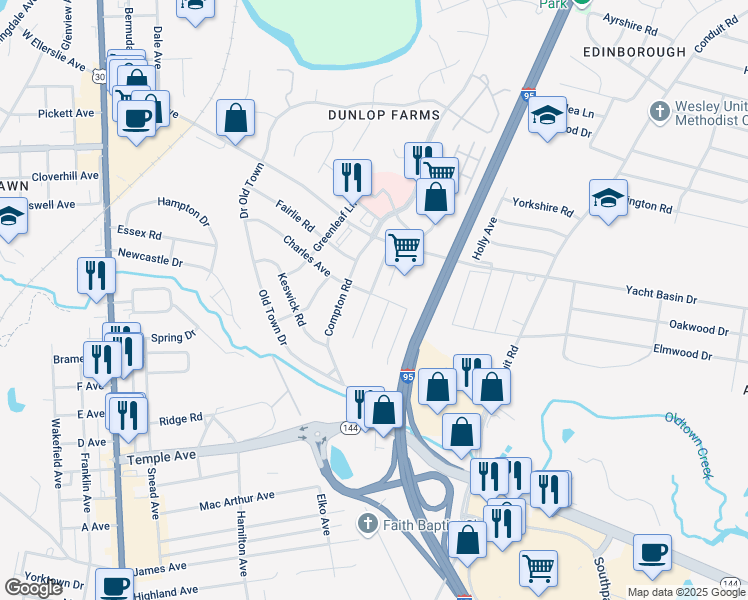 map of restaurants, bars, coffee shops, grocery stores, and more near 2547 Bent Oaks Drive in Colonial Heights