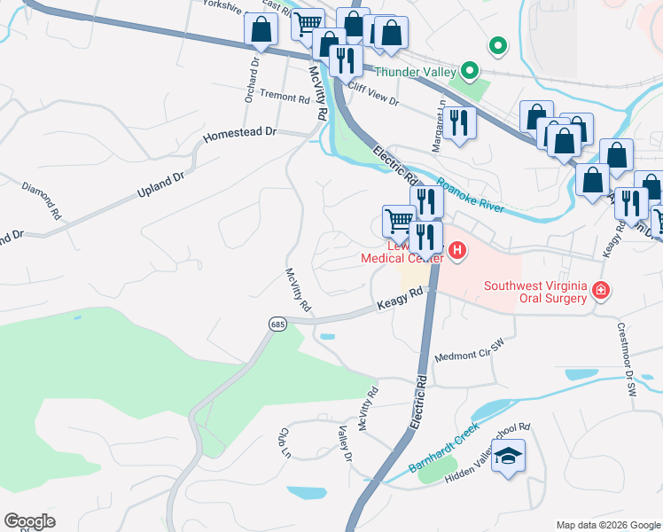 map of restaurants, bars, coffee shops, grocery stores, and more near 2423 Barnside Court in Salem