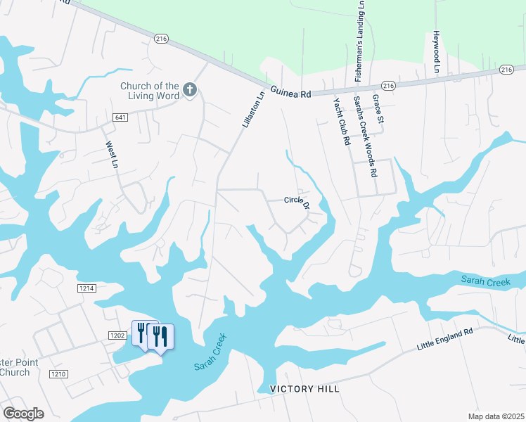map of restaurants, bars, coffee shops, grocery stores, and more near 8482 Circle Dr in Hayes