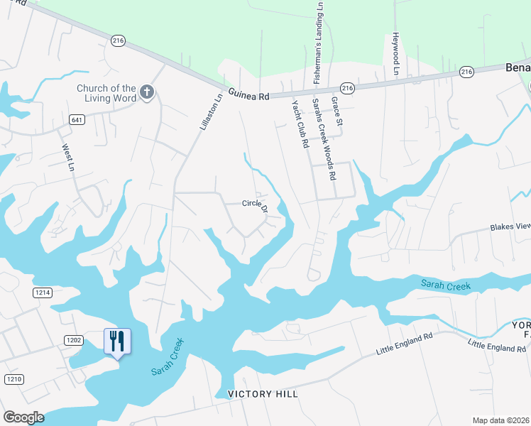 map of restaurants, bars, coffee shops, grocery stores, and more near York Crossing Drive in Gloucester Point