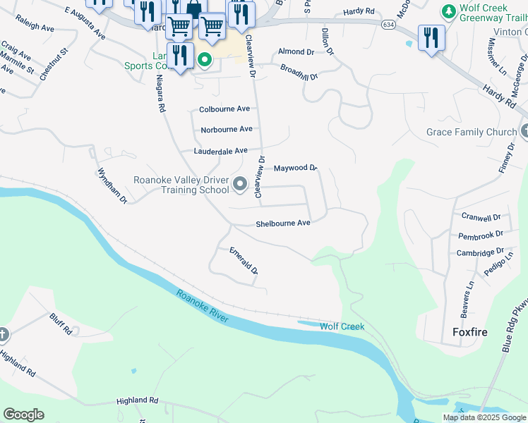 map of restaurants, bars, coffee shops, grocery stores, and more near 1001 Claiborne Avenue in Vinton