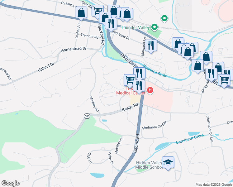 map of restaurants, bars, coffee shops, grocery stores, and more near 2410 Wood Gate Lane in Salem
