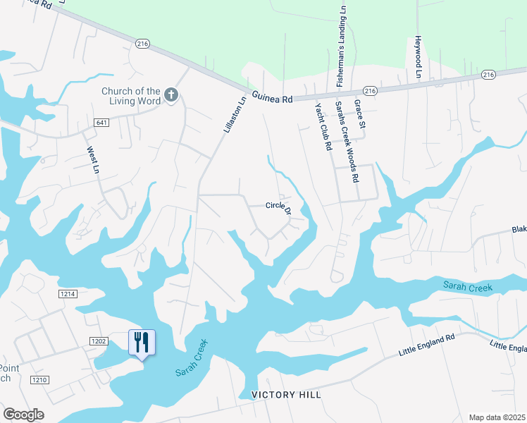 map of restaurants, bars, coffee shops, grocery stores, and more near 8471 Circle Drive in Gloucester Point