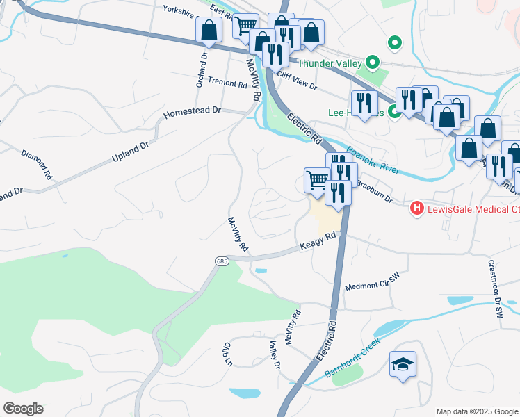 map of restaurants, bars, coffee shops, grocery stores, and more near 2308 Wood Gate Lane in Salem