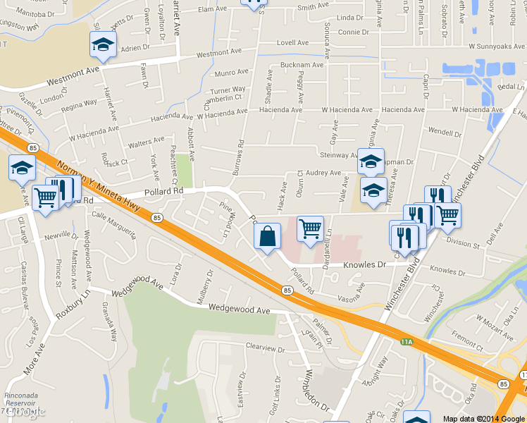 map of restaurants, bars, coffee shops, grocery stores, and more near 1209 West Parr Avenue in Campbell