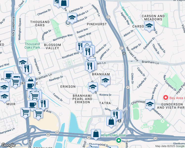 map of restaurants, bars, coffee shops, grocery stores, and more near in San Jose