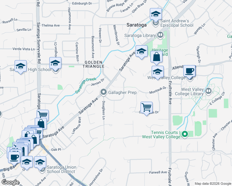 map of restaurants, bars, coffee shops, grocery stores, and more near 20026 Heritage Oak in Saratoga