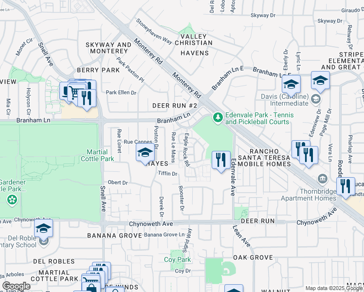 map of restaurants, bars, coffee shops, grocery stores, and more near 4915 Pony Pass Circle in San Jose