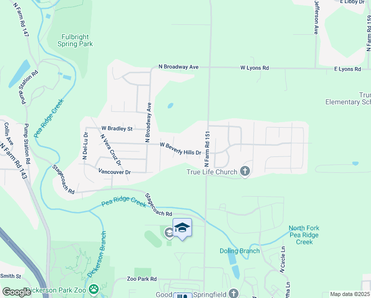 map of restaurants, bars, coffee shops, grocery stores, and more near 823 West Beverly Hills Drive in Springfield