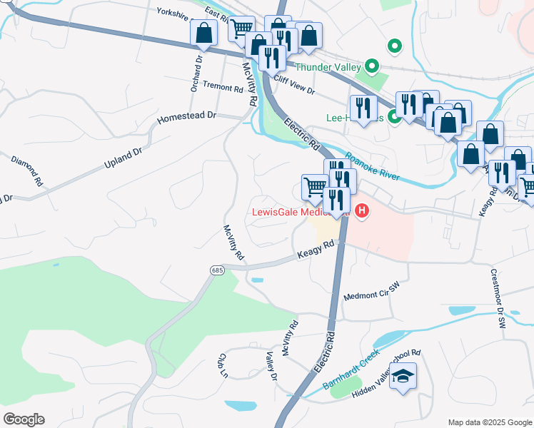 map of restaurants, bars, coffee shops, grocery stores, and more near 2423 Barnside Court in Salem