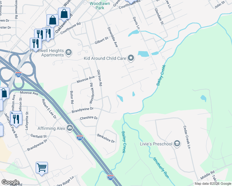 map of restaurants, bars, coffee shops, grocery stores, and more near 2001 Myrtle Drive in Hopewell