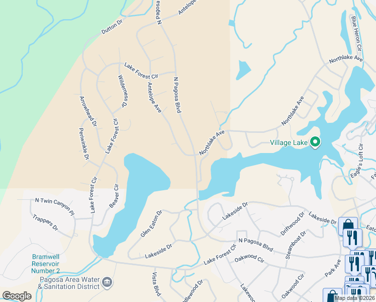 map of restaurants, bars, coffee shops, grocery stores, and more near 81 Antelope Ave in Pagosa Springs