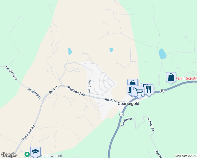 map of restaurants, bars, coffee shops, grocery stores, and more near 46041 Road 415 in Coarsegold