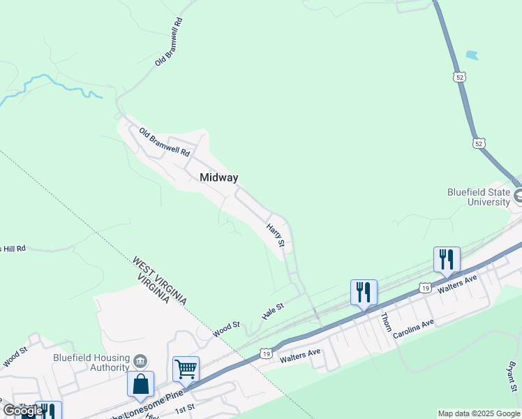 map of restaurants, bars, coffee shops, grocery stores, and more near 600-708 County Route 11 in Bluefield
