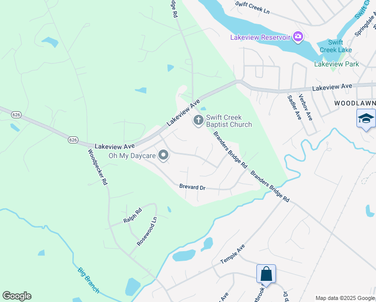 map of restaurants, bars, coffee shops, grocery stores, and more near 18519 Rollingside Drive in Chesterfield County