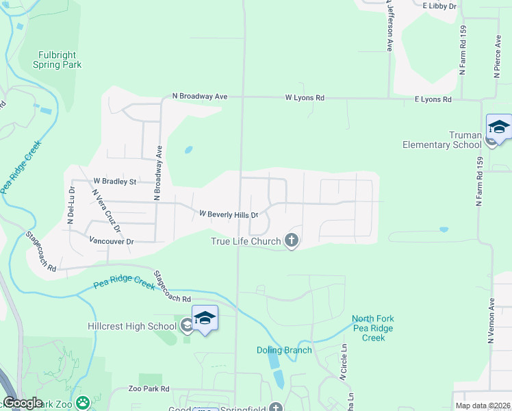 map of restaurants, bars, coffee shops, grocery stores, and more near 3716 North Oak Point Avenue in Springfield