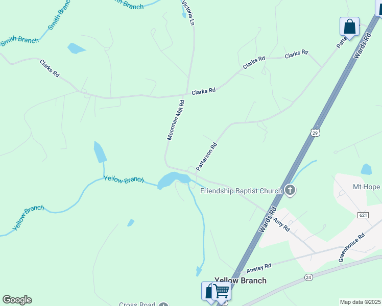 map of restaurants, bars, coffee shops, grocery stores, and more near 657 Moorman Mill Road in Rustburg