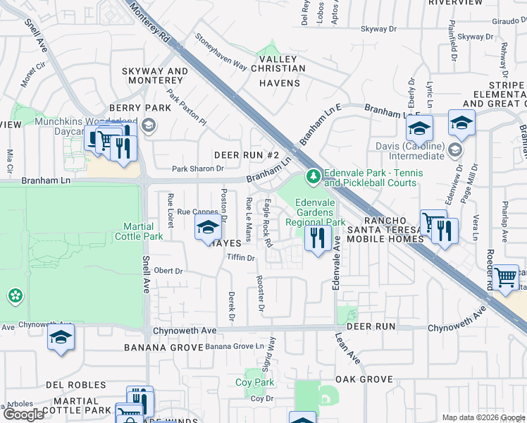 map of restaurants, bars, coffee shops, grocery stores, and more near 4922 Pony Pass Circle in San Jose