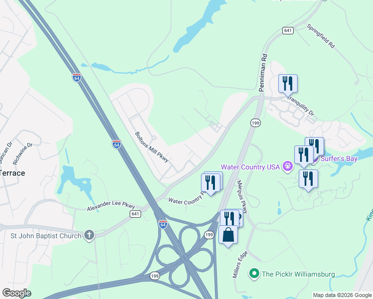 map of restaurants, bars, coffee shops, grocery stores, and more near 123 McCormick Place in Williamsburg