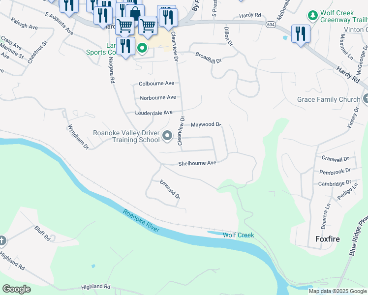 map of restaurants, bars, coffee shops, grocery stores, and more near 1002 Claiborne Avenue in Vinton