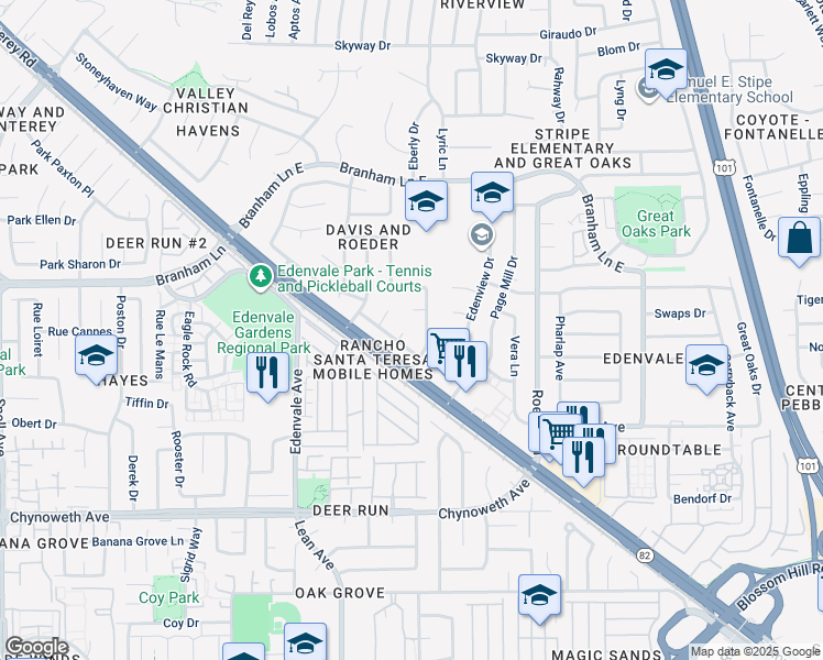 map of restaurants, bars, coffee shops, grocery stores, and more near 5080 Calwa Court in San Jose