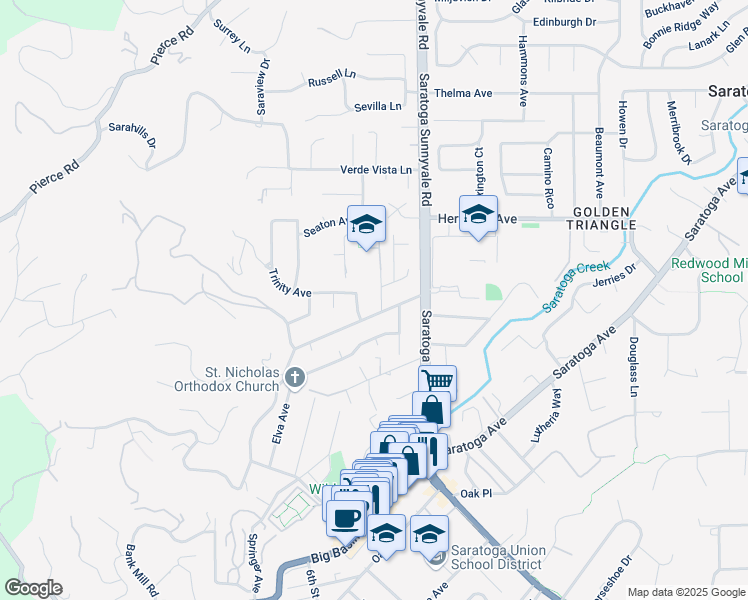 map of restaurants, bars, coffee shops, grocery stores, and more near 13973 Lynde Avenue in Saratoga