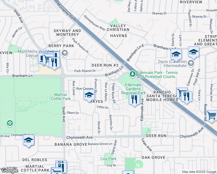 map of restaurants, bars, coffee shops, grocery stores, and more near 4914 Pony Pass Circle in San Jose