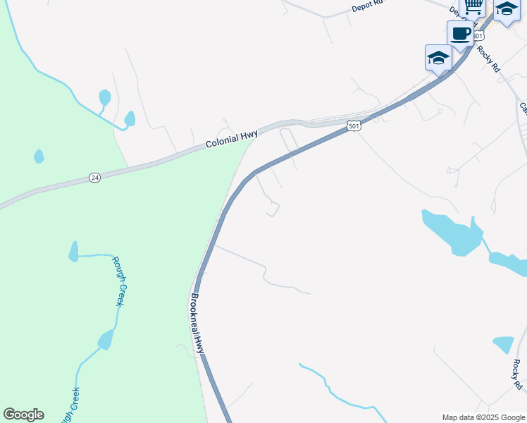 map of restaurants, bars, coffee shops, grocery stores, and more near 486 Brookneal Highway in Rustburg