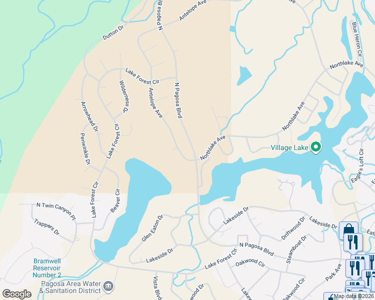 map of restaurants, bars, coffee shops, grocery stores, and more near 81 Antelope Avenue in Pagosa Springs