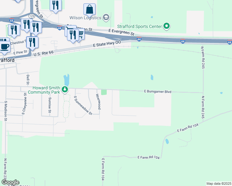 map of restaurants, bars, coffee shops, grocery stores, and more near 508 South Daisy Street in Strafford
