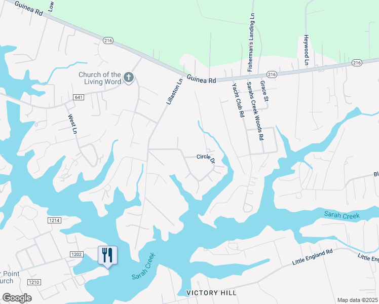 map of restaurants, bars, coffee shops, grocery stores, and more near 8482 Circle Drive in Gloucester Point