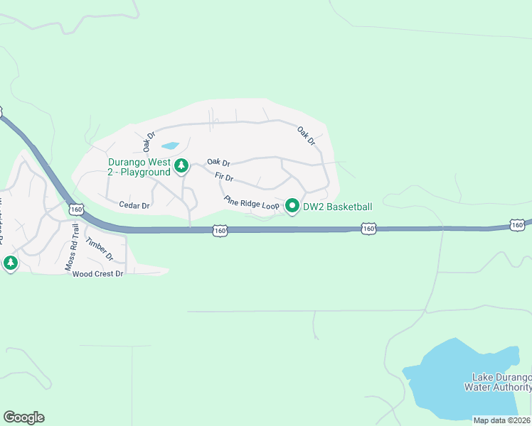 map of restaurants, bars, coffee shops, grocery stores, and more near 198 Pine Ridge Loop in Durango