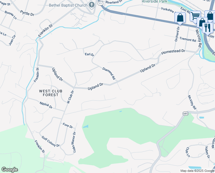map of restaurants, bars, coffee shops, grocery stores, and more near 60 Upland Drive in Salem