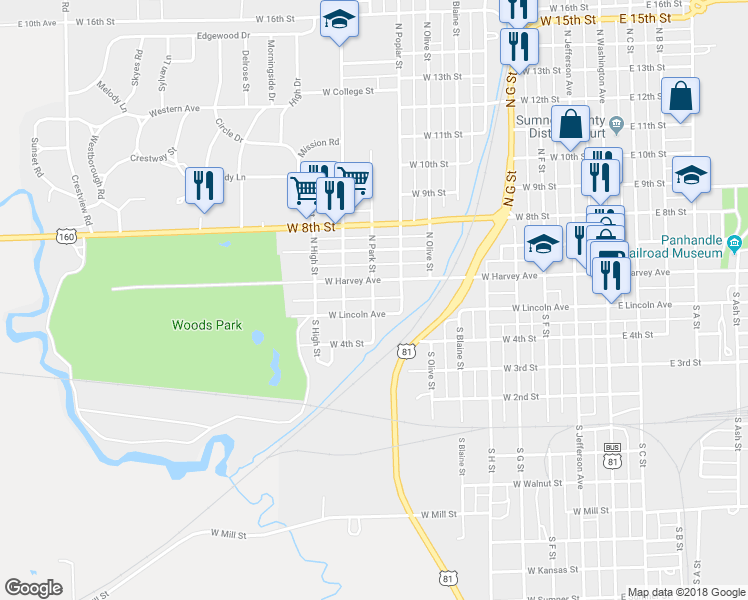 map of restaurants, bars, coffee shops, grocery stores, and more near 115 South Park Street in Wellington