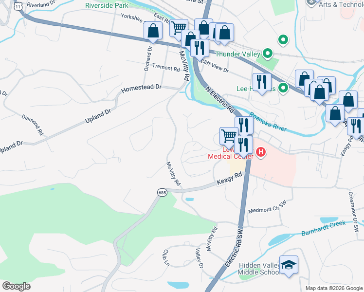 map of restaurants, bars, coffee shops, grocery stores, and more near 1924 McVitty Road in Salem