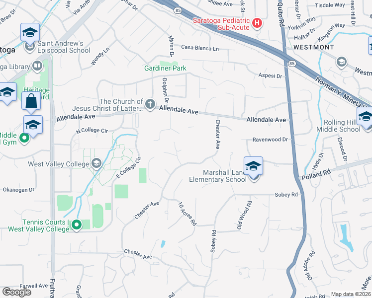 map of restaurants, bars, coffee shops, grocery stores, and more near 14046 Apricot Hill in Saratoga