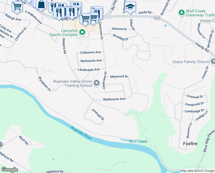 map of restaurants, bars, coffee shops, grocery stores, and more near 1007 Blandford Avenue in Vinton