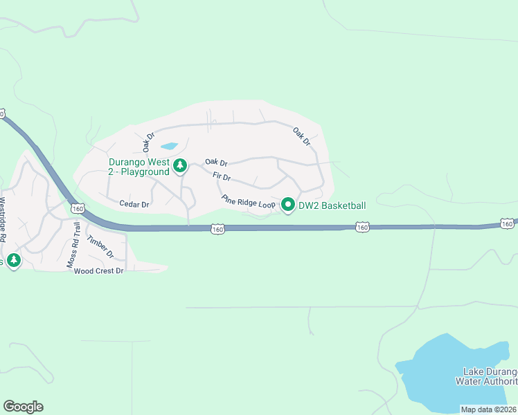map of restaurants, bars, coffee shops, grocery stores, and more near 198 Pine Ridge Loop in Durango