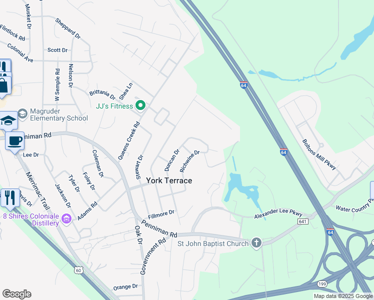 map of restaurants, bars, coffee shops, grocery stores, and more near Park Place in Williamsburg