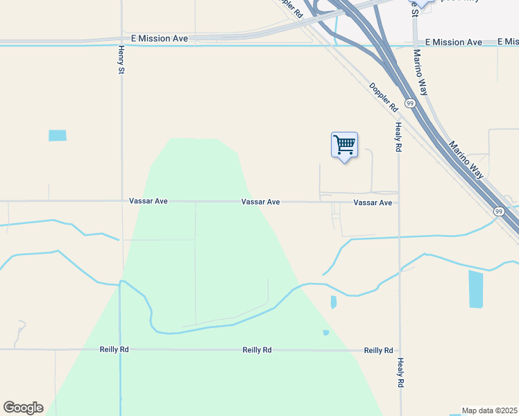 map of restaurants, bars, coffee shops, grocery stores, and more near 2427 Vassar Avenue in Merced