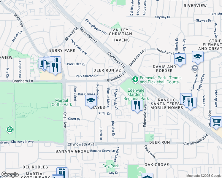 map of restaurants, bars, coffee shops, grocery stores, and more near 4914 Pony Pass Circle in San Jose