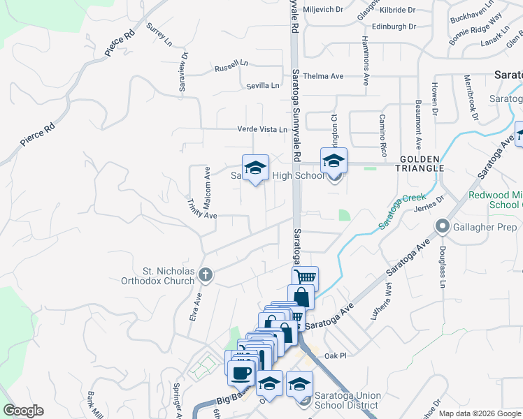 map of restaurants, bars, coffee shops, grocery stores, and more near 13973 Lynde Avenue in Saratoga