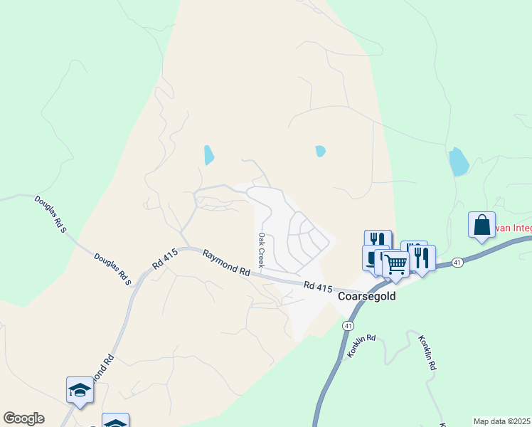map of restaurants, bars, coffee shops, grocery stores, and more near 46041 Road 415 in Coarsegold