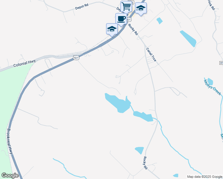 map of restaurants, bars, coffee shops, grocery stores, and more near 379 Patricks Drive in Rustburg