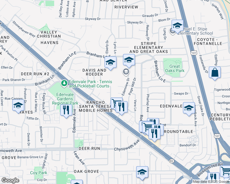 map of restaurants, bars, coffee shops, grocery stores, and more near 119 Brice Court in San Jose