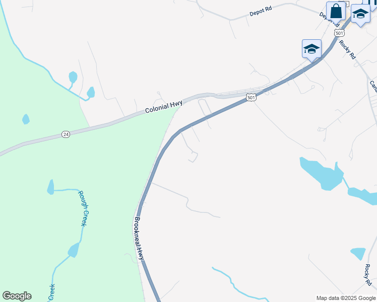 map of restaurants, bars, coffee shops, grocery stores, and more near 486 Brookneal Highway in Rustburg