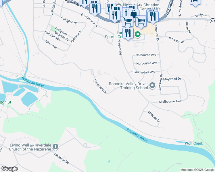 map of restaurants, bars, coffee shops, grocery stores, and more near 125 Oxford Square in Vinton